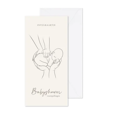 Invulkaartje voor een babyshower met lijntekening